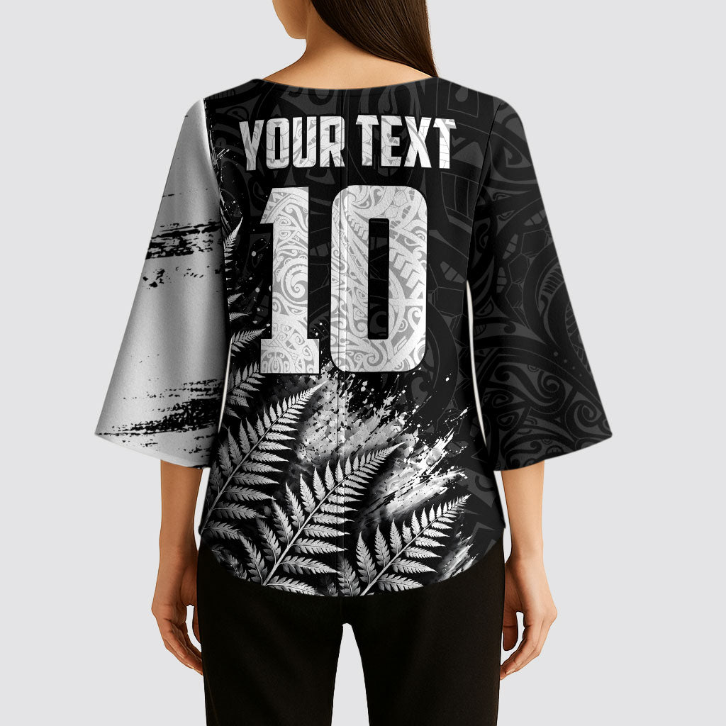 Personalized New Zealand Kiwi Bird Kimono Sleeve Blouse Grunge Maori Tribal Pattern Silver Fern TS04 - Polynesian Pride