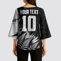Personalized New Zealand Kiwi Bird Kimono Sleeve Blouse Grunge Maori Tribal Pattern Silver Fern TS04 - Polynesian Pride