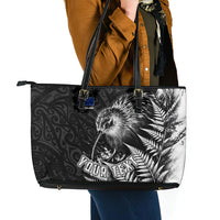 Personalized New Zealand Kiwi Bird Leather Tote Bag Grunge Maori Tribal Pattern Silver Fern TS04 - Polynesian Pride
