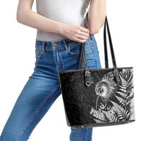 Personalized New Zealand Kiwi Bird Leather Tote Bag Grunge Maori Tribal Pattern Silver Fern TS04 - Polynesian Pride