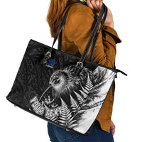 Personalized New Zealand Kiwi Bird Leather Tote Bag Grunge Maori Tribal Pattern Silver Fern TS04 - Polynesian Pride