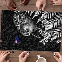 Personalized New Zealand Kiwi Bird Puzzle Grunge Maori Tribal Pattern Silver Fern TS04 - Polynesian Pride