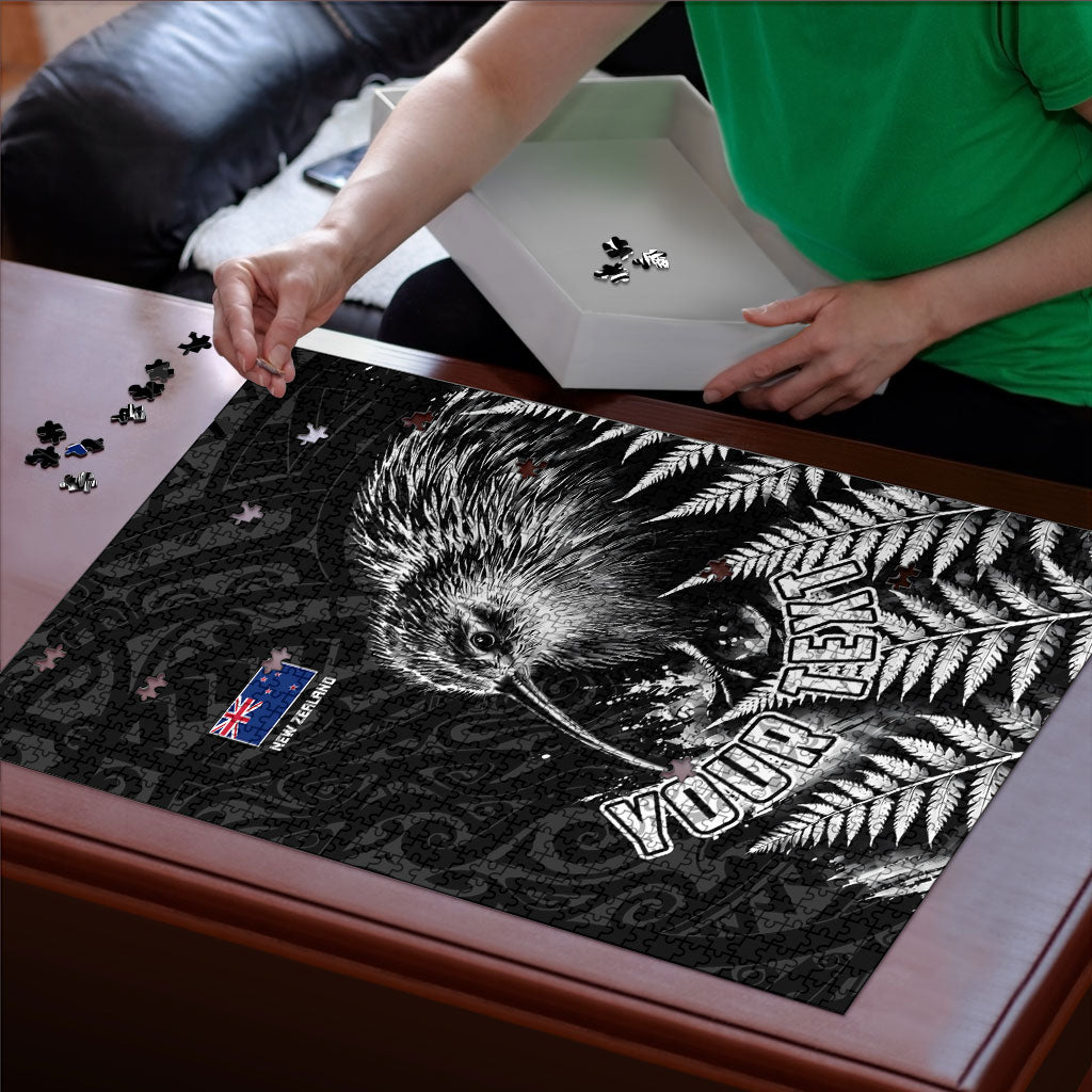 Personalized New Zealand Kiwi Bird Puzzle Grunge Maori Tribal Pattern Silver Fern TS04 - Polynesian Pride