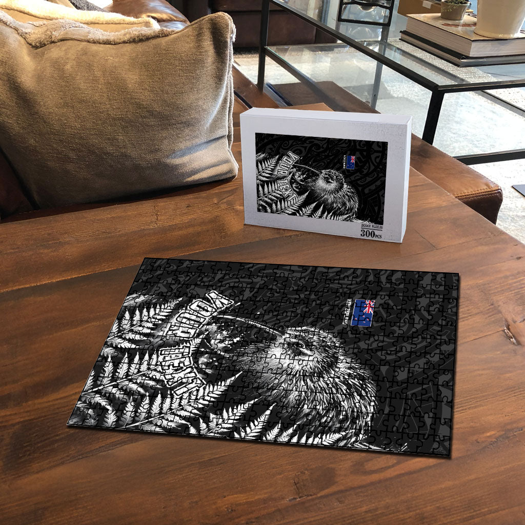 Personalized New Zealand Kiwi Bird Puzzle Grunge Maori Tribal Pattern Silver Fern TS04 - Polynesian Pride