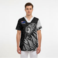 Personalized New Zealand Kiwi Bird Scrub Top Grunge Maori Tribal Pattern Silver Fern TS04 - Polynesian Pride