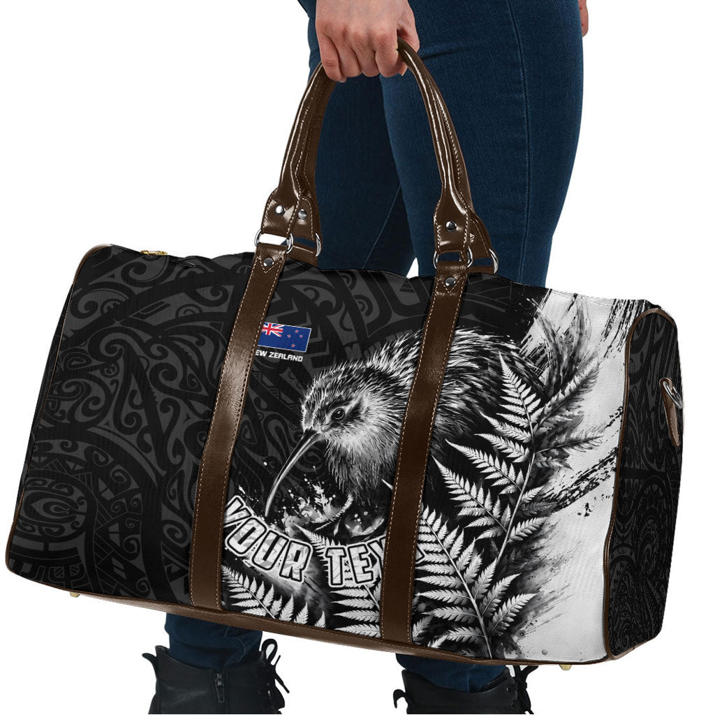 Personalized New Zealand Kiwi Bird Travel Bag Grunge Maori Tribal Pattern Silver Fern TS04 - Polynesian Pride
