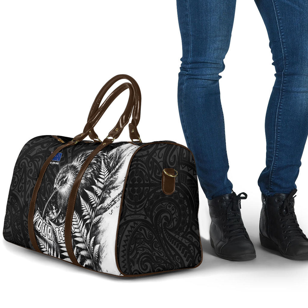 Personalized New Zealand Kiwi Bird Travel Bag Grunge Maori Tribal Pattern Silver Fern TS04 - Polynesian Pride