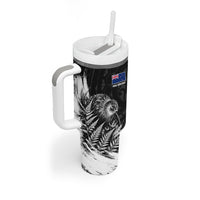 Personalized New Zealand Kiwi Bird Tumbler With Handle Grunge Maori Tribal Pattern Silver Fern TS04 - Polynesian Pride