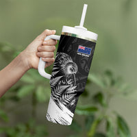 Personalized New Zealand Kiwi Bird Tumbler With Handle Grunge Maori Tribal Pattern Silver Fern TS04 - Polynesian Pride