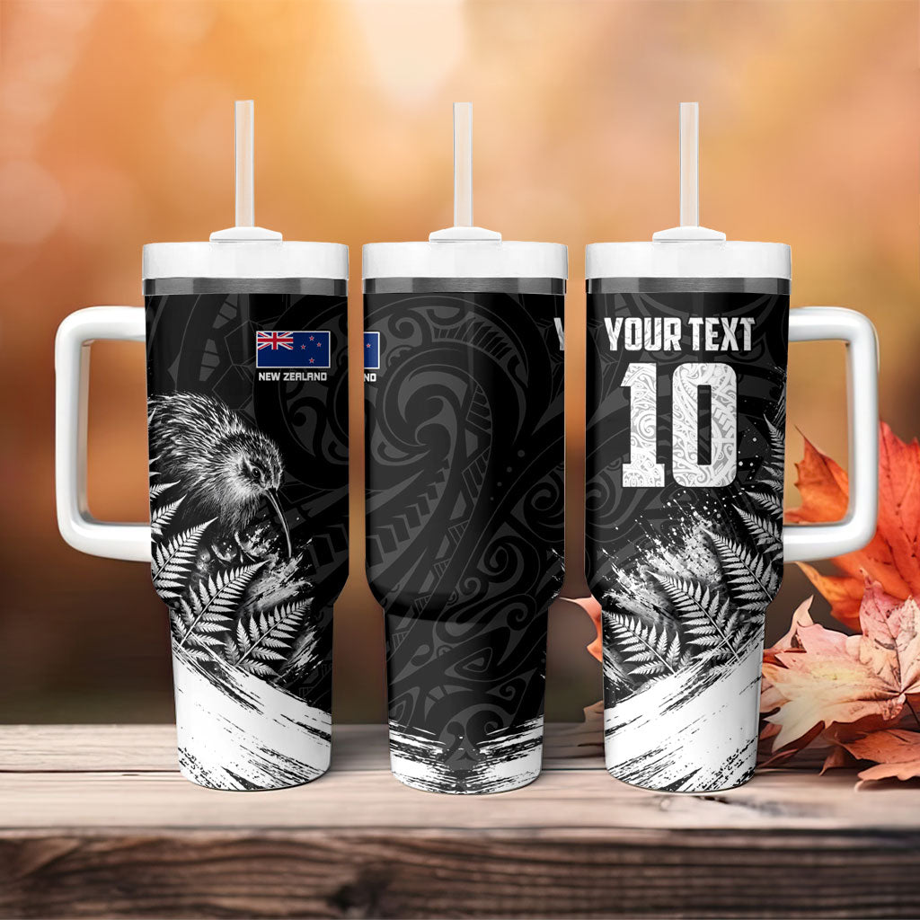 Personalized New Zealand Kiwi Bird Tumbler With Handle Grunge Maori Tribal Pattern Silver Fern TS04 - Polynesian Pride