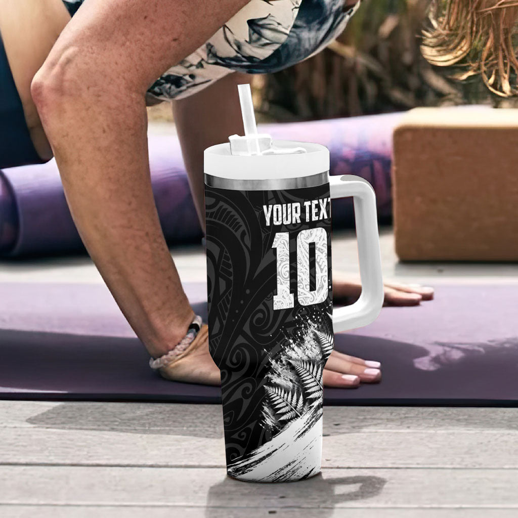 Personalized New Zealand Kiwi Bird Tumbler With Handle Grunge Maori Tribal Pattern Silver Fern TS04 - Polynesian Pride