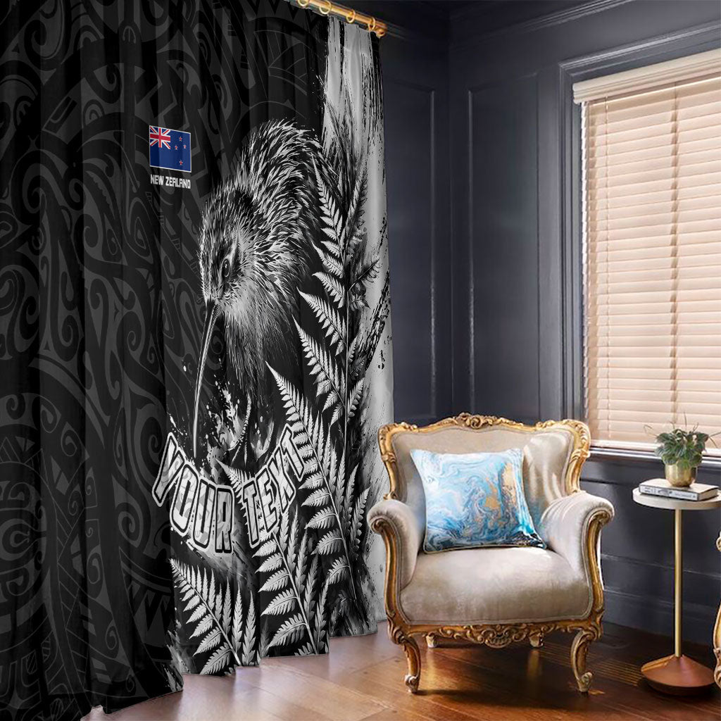 Personalized New Zealand Kiwi Bird Window Curtain Grunge Maori Tribal Pattern Silver Fern TS04 - Polynesian Pride