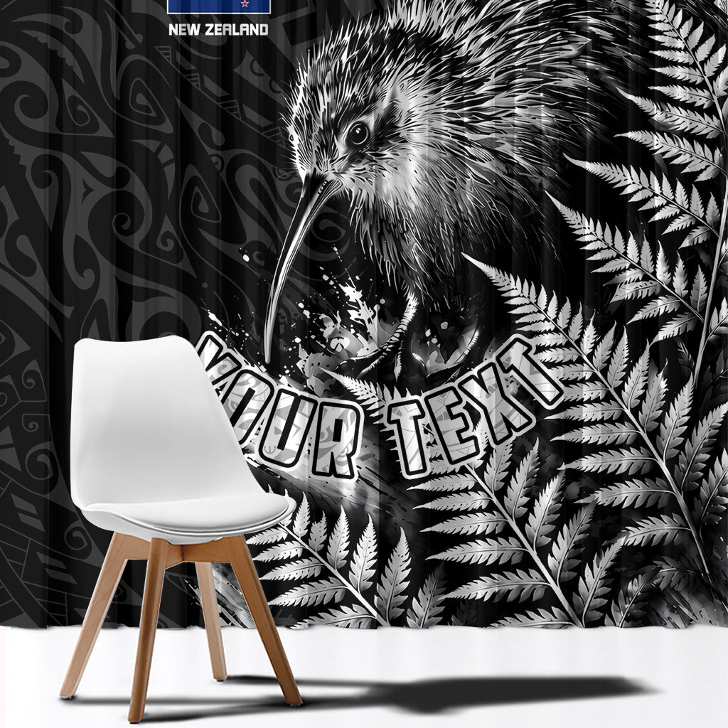 Personalized New Zealand Kiwi Bird Window Curtain Grunge Maori Tribal Pattern Silver Fern TS04 - Polynesian Pride