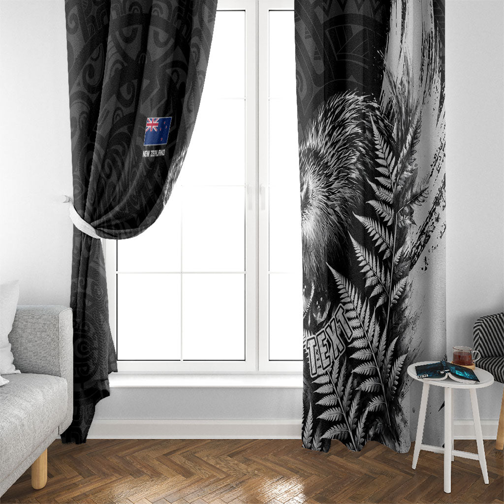 Personalized New Zealand Kiwi Bird Window Curtain Grunge Maori Tribal Pattern Silver Fern TS04 - Polynesian Pride