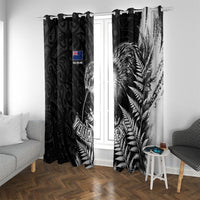 Personalized New Zealand Kiwi Bird Window Curtain Grunge Maori Tribal Pattern Silver Fern TS04 With Grommets Black White - Polynesian Pride