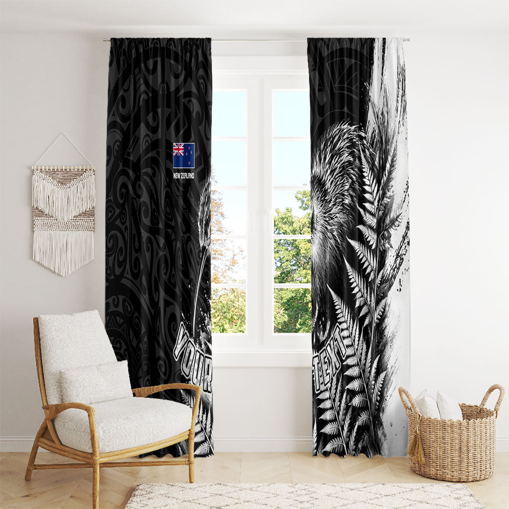 Personalized New Zealand Kiwi Bird Window Curtain Grunge Maori Tribal Pattern Silver Fern TS04 - Polynesian Pride