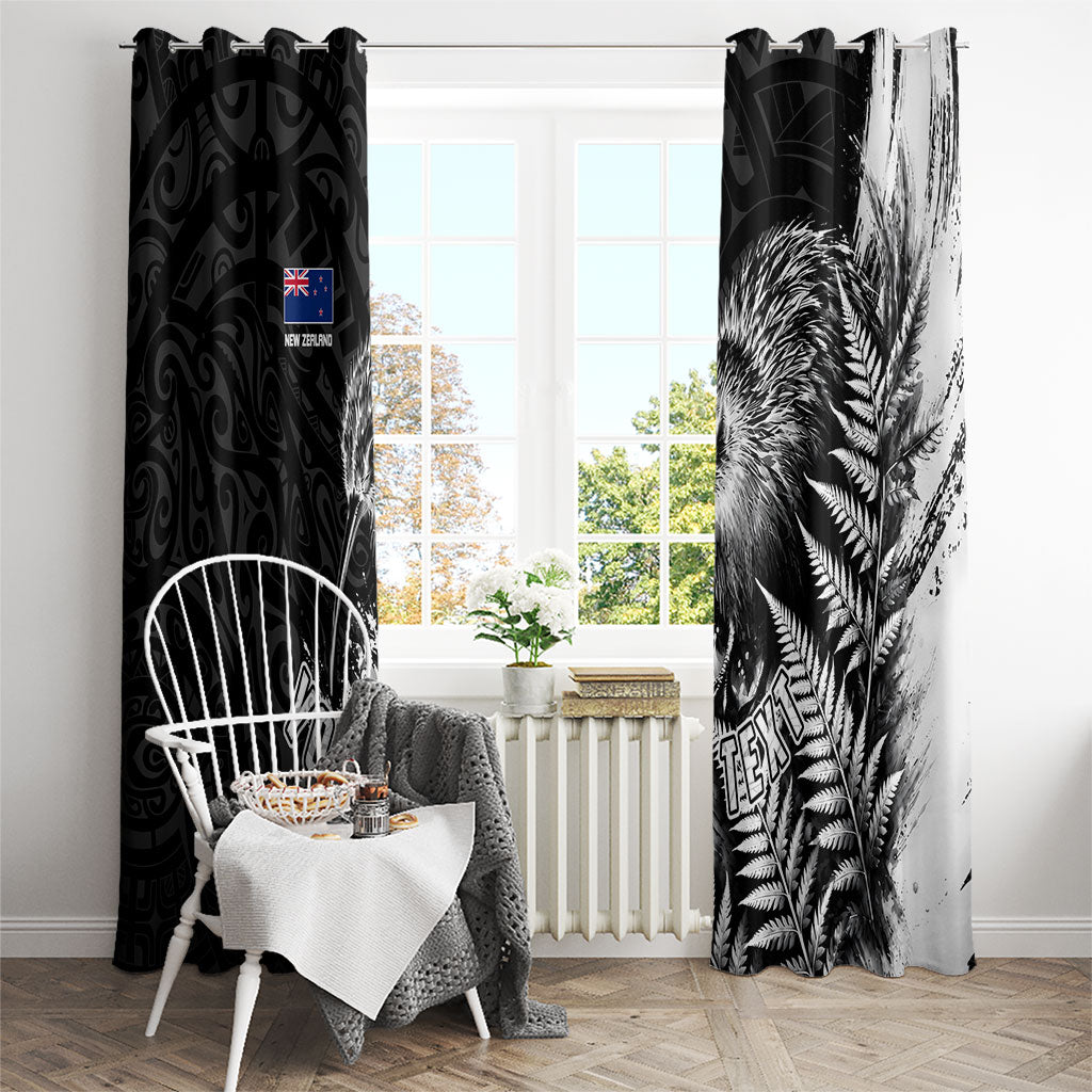 Personalized New Zealand Kiwi Bird Window Curtain Grunge Maori Tribal Pattern Silver Fern TS04 - Polynesian Pride