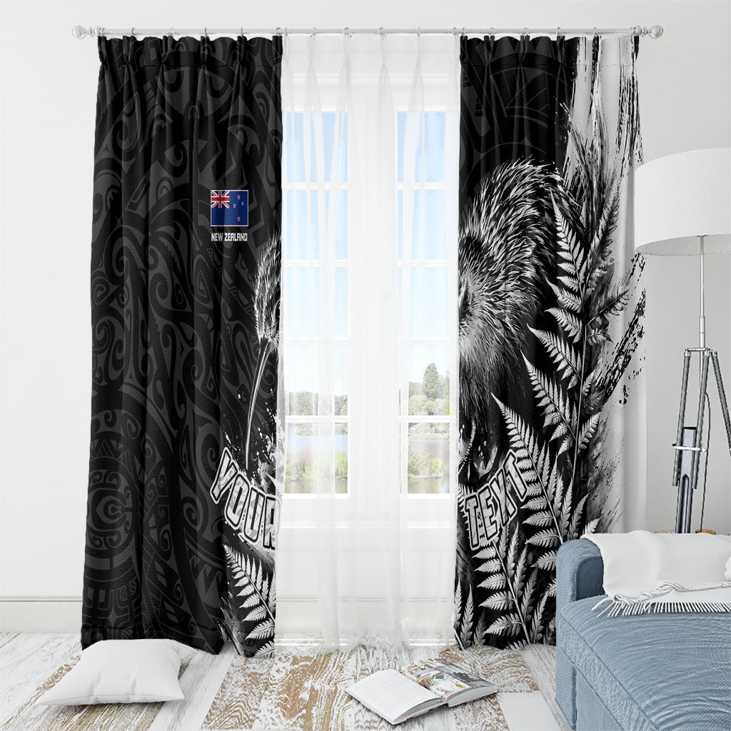 Personalized New Zealand Kiwi Bird Window Curtain Grunge Maori Tribal Pattern Silver Fern TS04 - Polynesian Pride