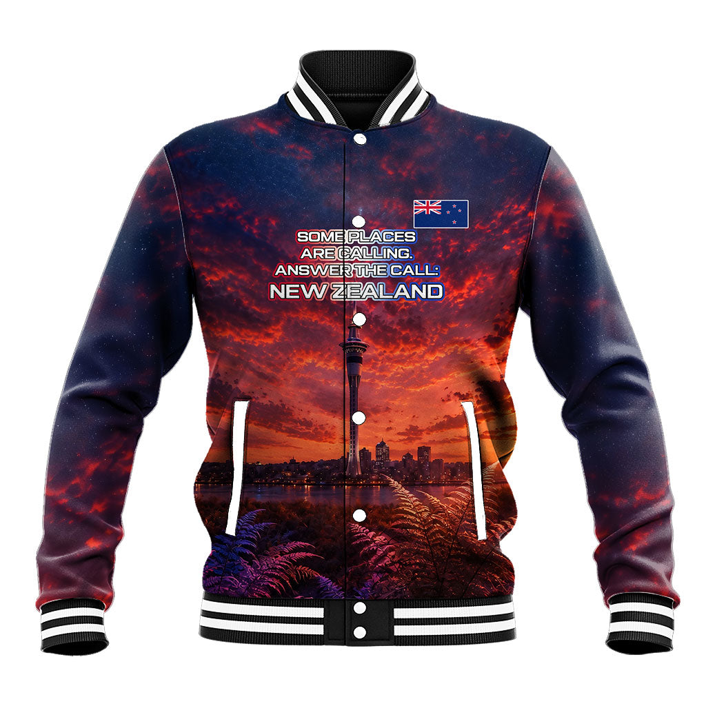 New Zealand Aotearoa Kiwi UFO Baseball Jacket Sci-Fi Galaxy Sunset Sky Tower And Mountain TS04 Unisex Blue Red - Polynesian Pride