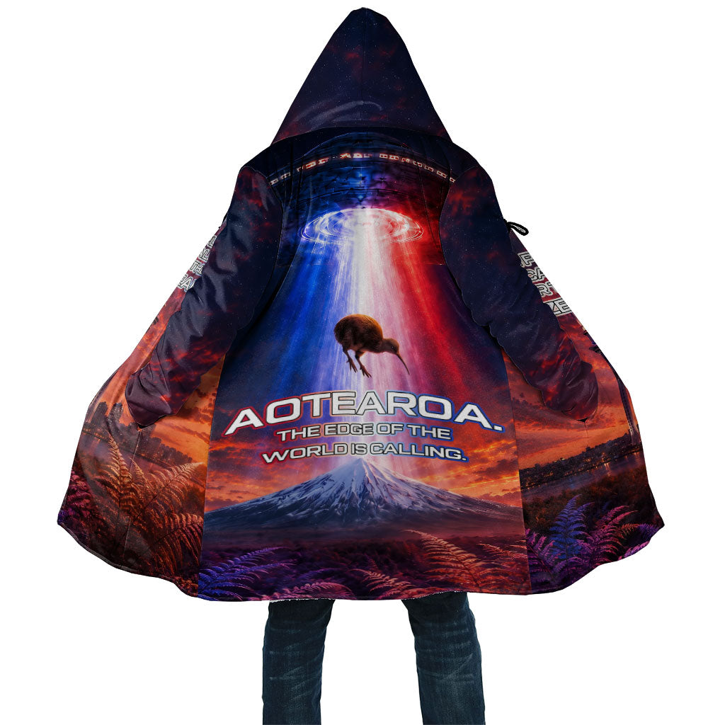 New Zealand Aotearoa Kiwi UFO Cloak Sci-Fi Galaxy Sunset Sky Tower And Mountain TS04 Unisex Blue Red - Polynesian Pride
