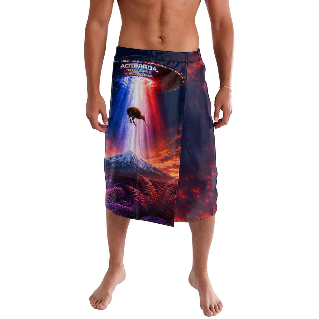 New Zealand Aotearoa Kiwi UFO Lavalava Sci-Fi Galaxy Sunset Sky Tower And Mountain TS04 Blue Red - Polynesian Pride