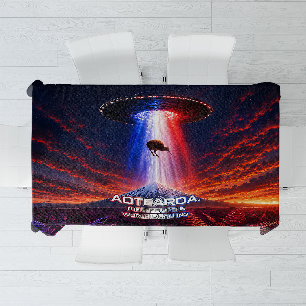 New Zealand Aotearoa Kiwi UFO Tablecloth Sci-Fi Galaxy Sunset Sky Tower And Mountain TS04 Blue Red - Polynesian Pride