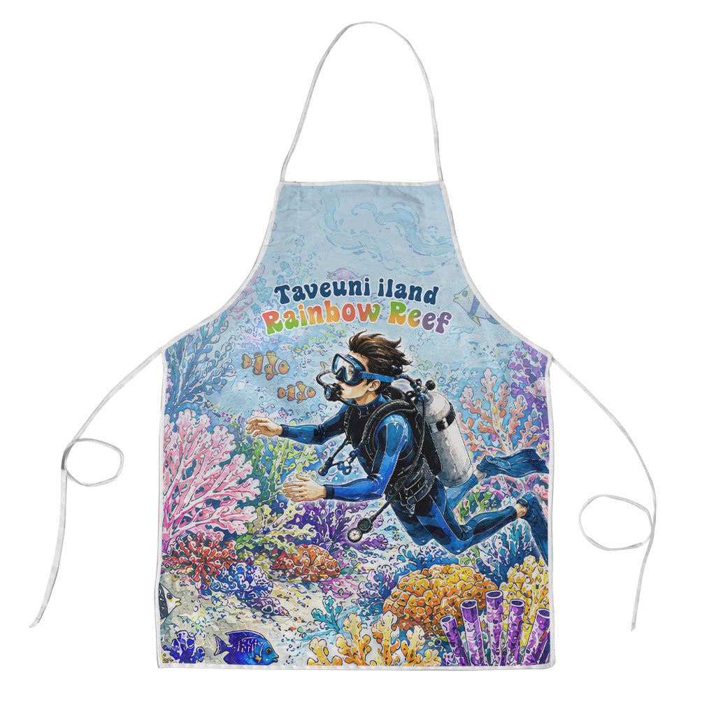 Fiji Taveuni Rainbow Reef Apron Scuba Diver Vibrant Undersea Coral Garden Watercolor TS04 Blue - Polynesian Pride