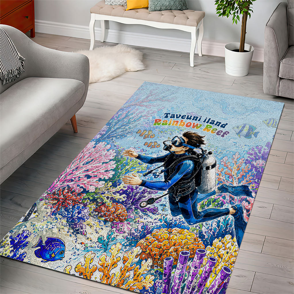Fiji Taveuni Rainbow Reef Area Rug Scuba Diver Vibrant Undersea Coral Garden Watercolor TS04 - Polynesian Pride