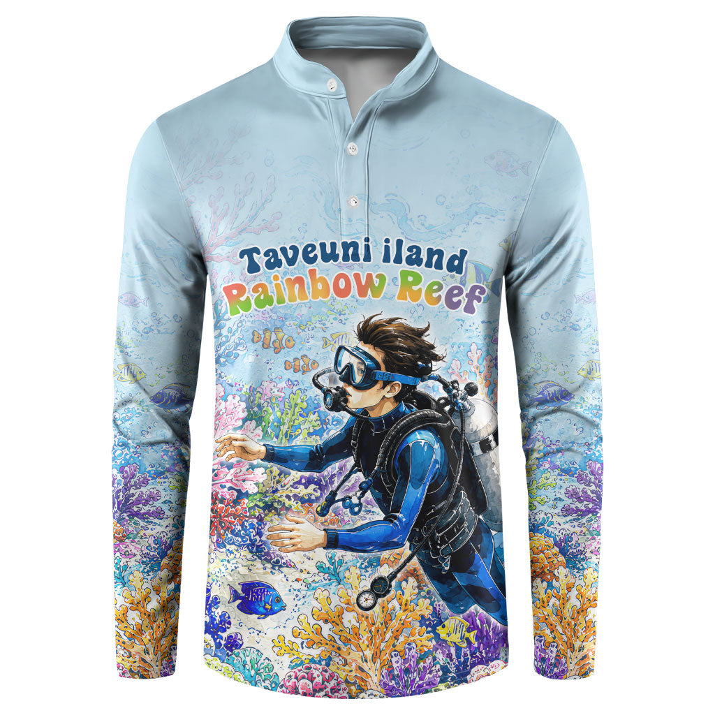 Fiji Taveuni Rainbow Reef Button Sweatshirt Scuba Diver Vibrant Undersea Coral Garden Watercolor TS04 Blue - Polynesian Pride