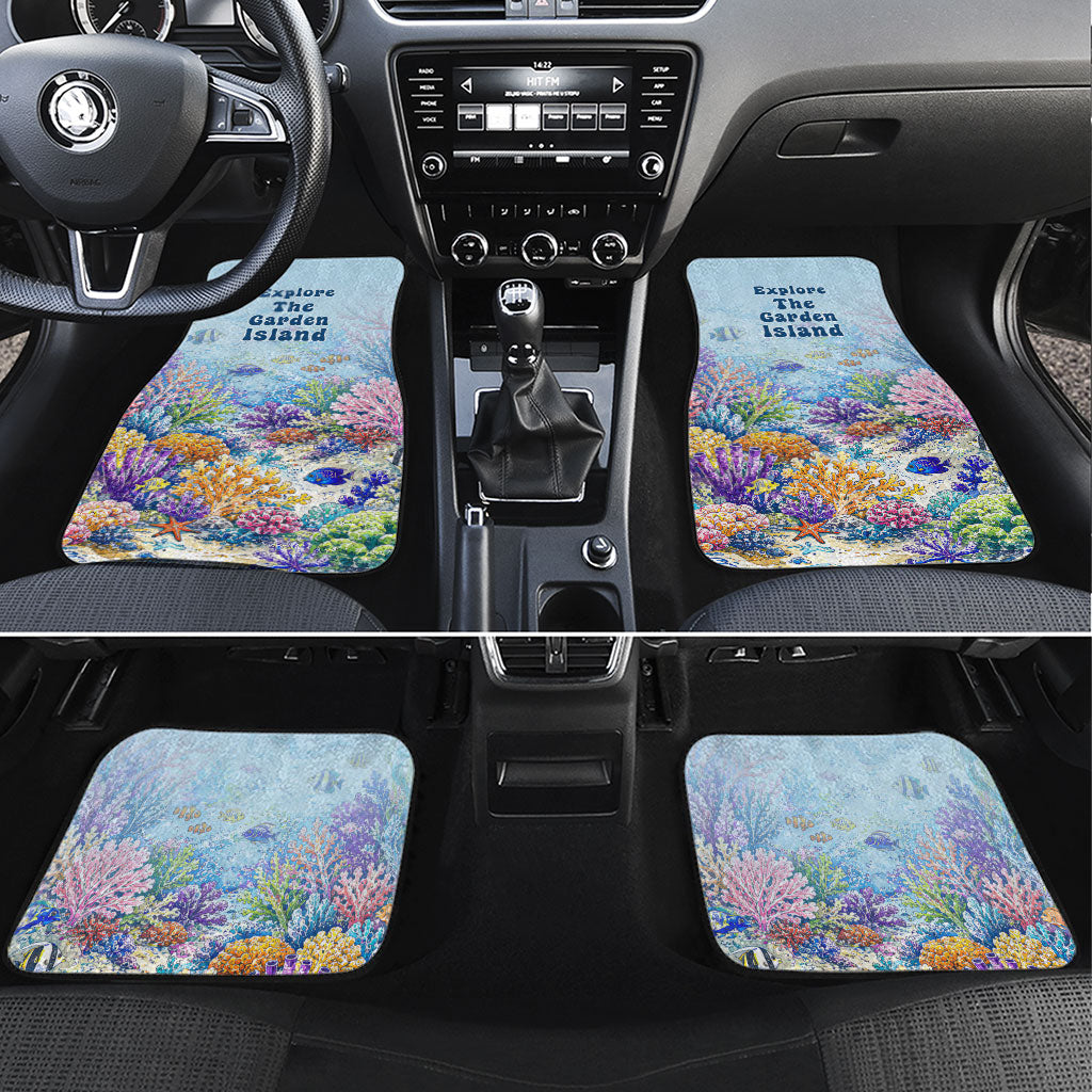 Fiji Taveuni Rainbow Reef Car Mats Scuba Diver Vibrant Undersea Coral Garden Watercolor TS04 Set 4pcs Blue - Polynesian Pride