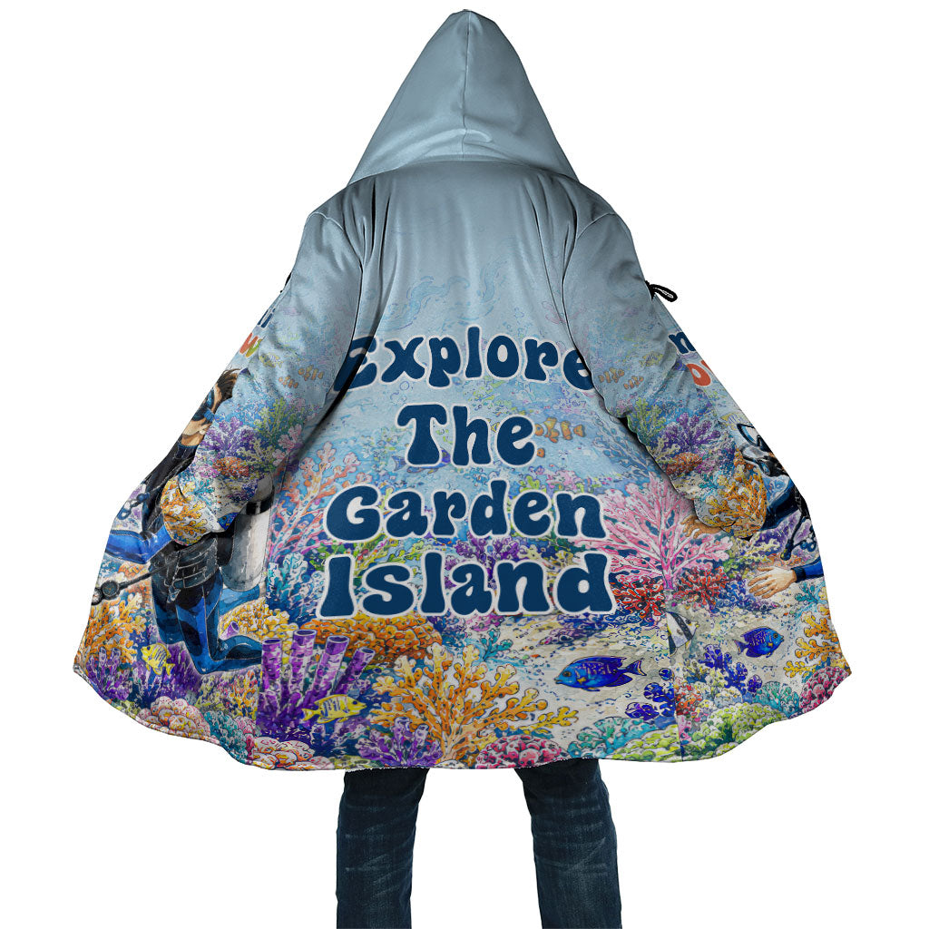 Fiji Taveuni Rainbow Reef Cloak Scuba Diver Vibrant Undersea Coral Garden Watercolor TS04 Unisex Blue - Polynesian Pride
