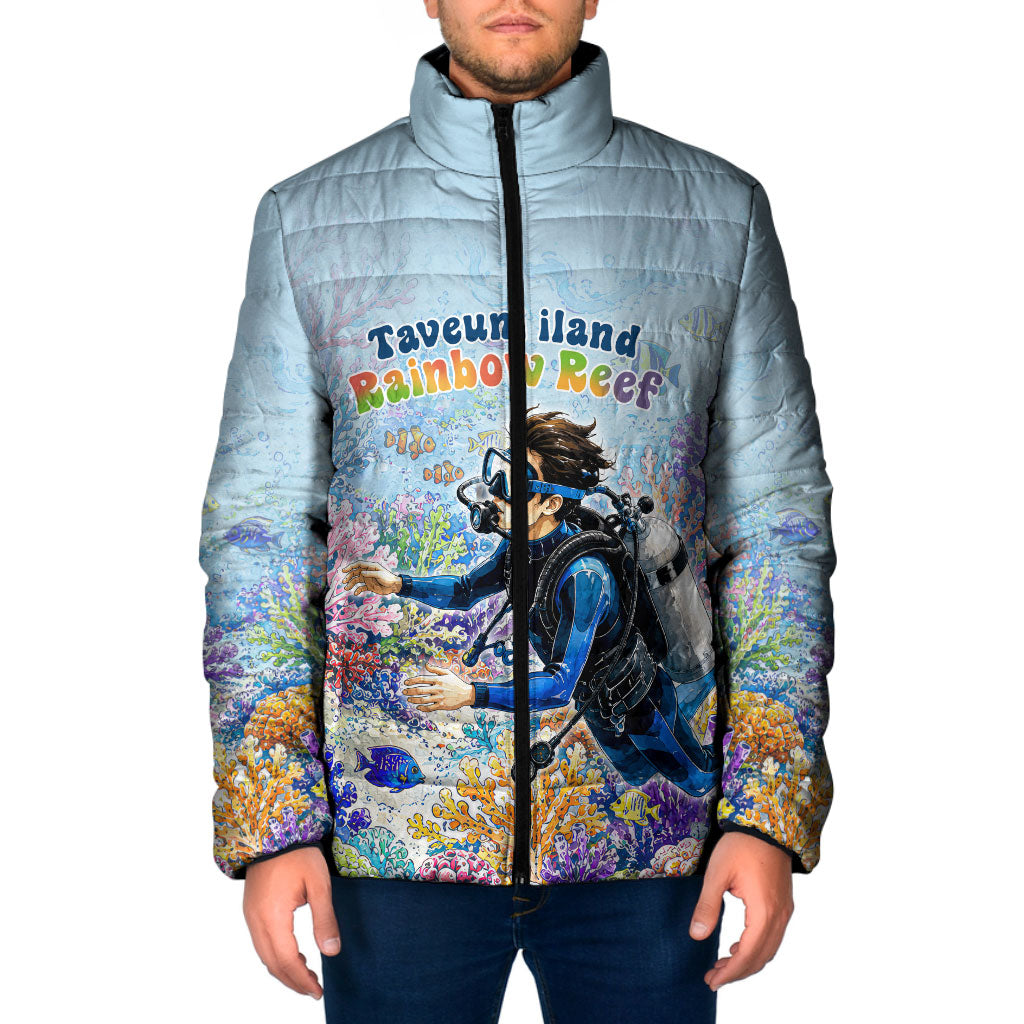 Fiji Taveuni Rainbow Reef Padded Jacket Scuba Diver Vibrant Undersea Coral Garden Watercolor TS04 Men Blue - Polynesian Pride