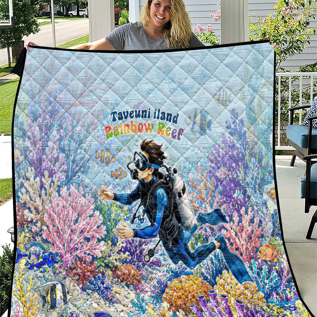 Fiji Taveuni Rainbow Reef Quilt Scuba Diver Vibrant Undersea Coral Garden Watercolor TS04 Blue - Polynesian Pride