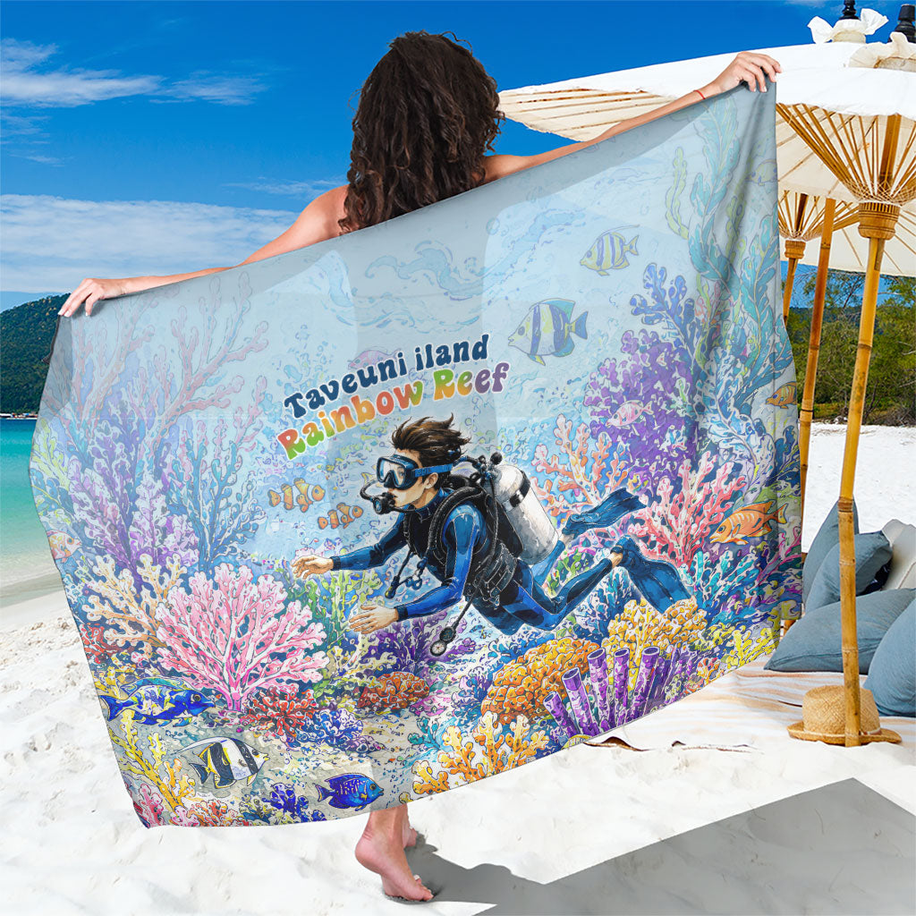 Fiji Taveuni Rainbow Reef Sarong Scuba Diver Vibrant Undersea Coral Garden Watercolor TS04 One Size 44 x 66 inches Blue - Polynesian Pride