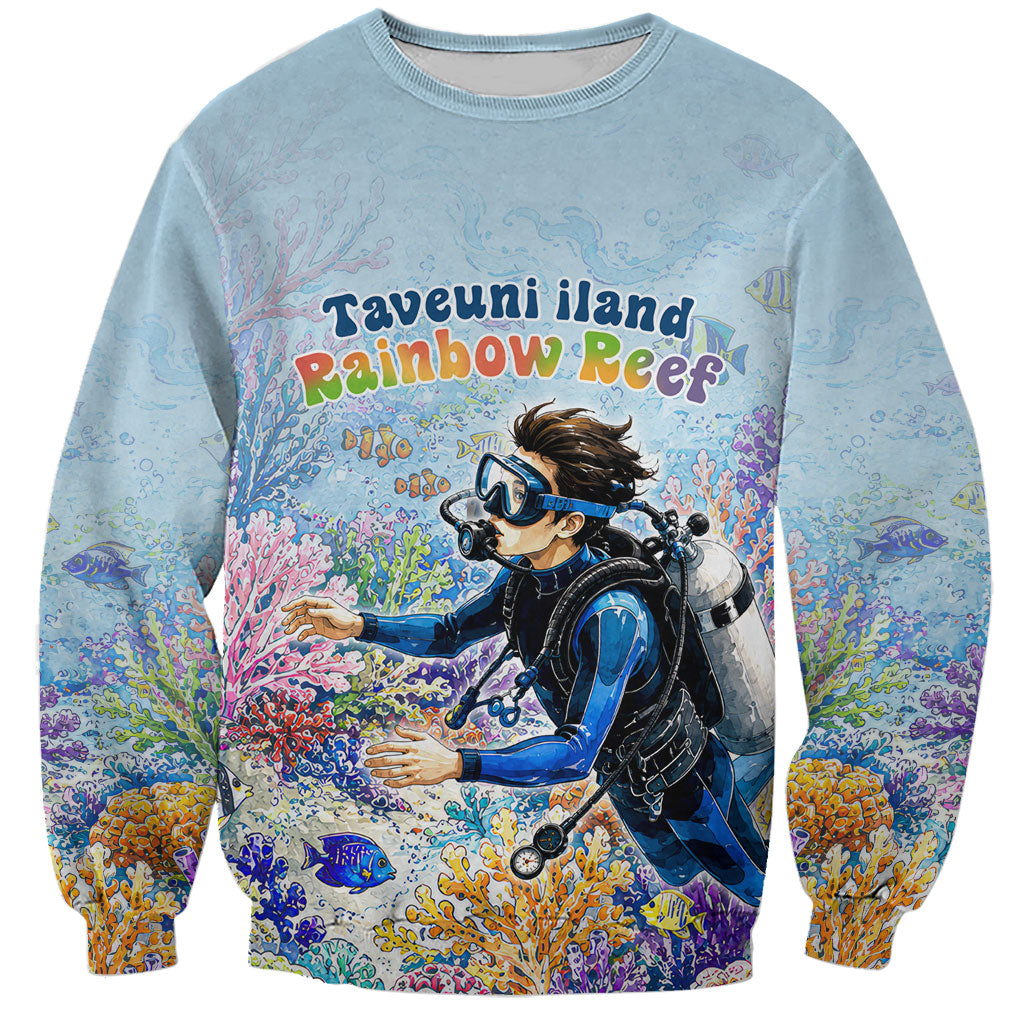 Fiji Taveuni Rainbow Reef Sweatshirt Scuba Diver Vibrant Undersea Coral Garden Watercolor TS04 Unisex Blue - Polynesian Pride