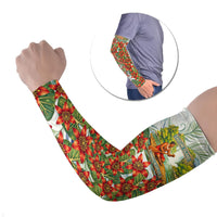 Fiji Taveuni Island Dateline Crossing Arm Sleeves Tropical Cultural Landscape With Tagimoucia Floral Pattern TS04 Set of 2 White Green - Polynesian Pride