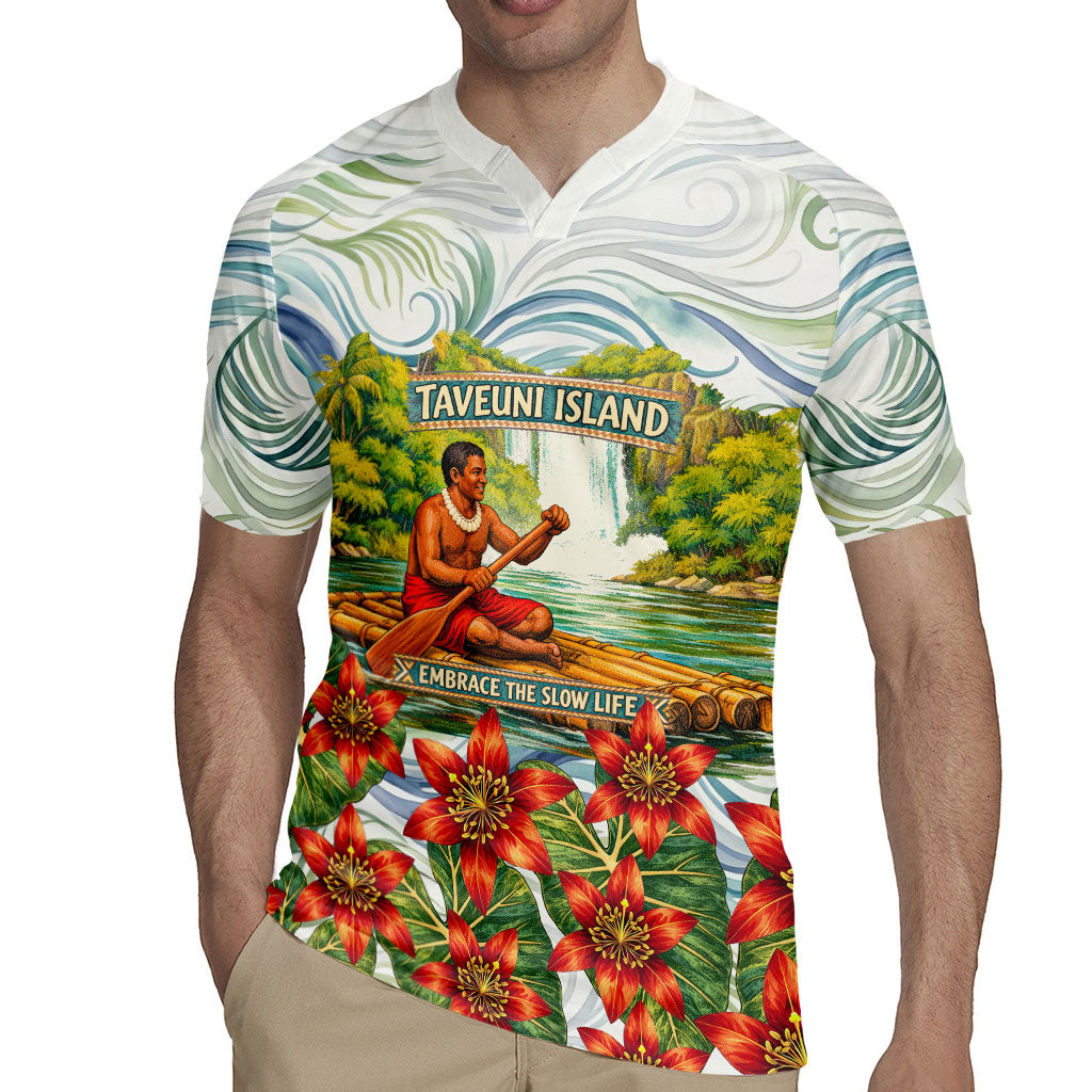 Fiji Taveuni Island Dateline Crossing Rugby Jersey Tropical Cultural Landscape With Tagimoucia Floral Pattern TS04 - Polynesian Pride