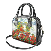 Fiji Taveuni Island Dateline Crossing Shoulder Handbag Tropical Cultural Landscape With Tagimoucia Floral Pattern TS04 - Polynesian Pride