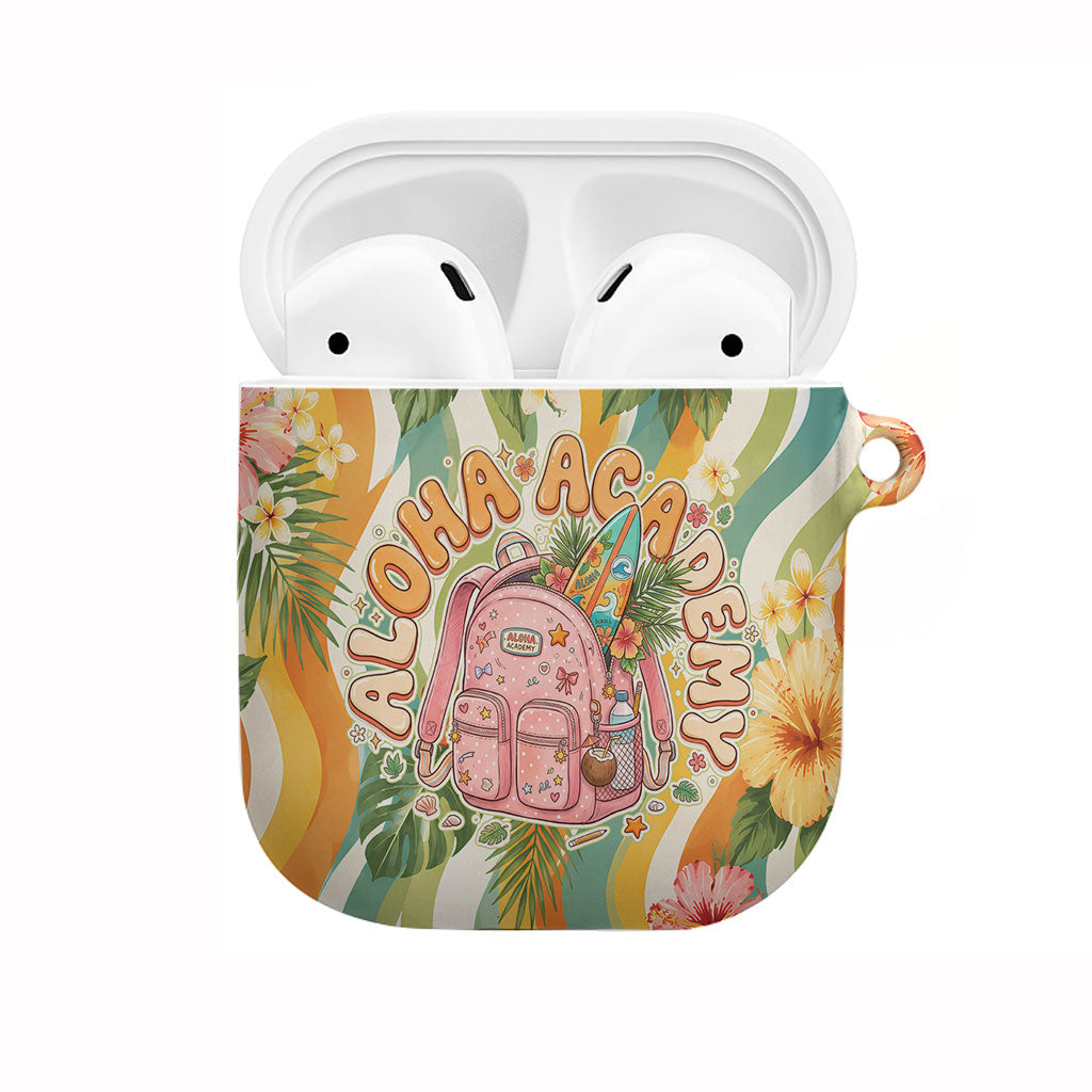 Hawaii Aloha Academy Back To School AirPods Case Sea Turtle Tropical Hibiscus Flowers Retro Psychedelic TS04 Orange Green - Polynesian Pride