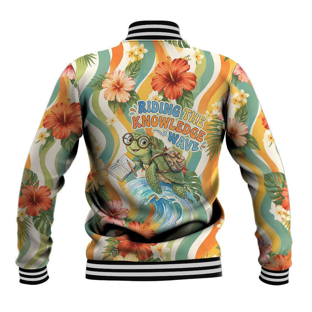 Hawaii Aloha Academy Back To School Baseball Jacket Sea Turtle Tropical Hibiscus Flowers Retro Psychedelic TS04 - Polynesian Pride