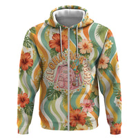 Hawaii Aloha Academy Back To School Hoodie Sea Turtle Tropical Hibiscus Flowers Retro Psychedelic TS04 Zip Hoodie Orange Green - Polynesian Pride