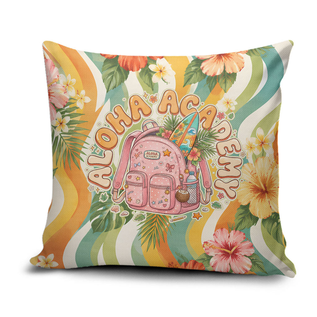 Hawaii Aloha Academy Back To School Pillow Cover Sea Turtle Tropical Hibiscus Flowers Retro Psychedelic TS04 Orange Green - Polynesian Pride