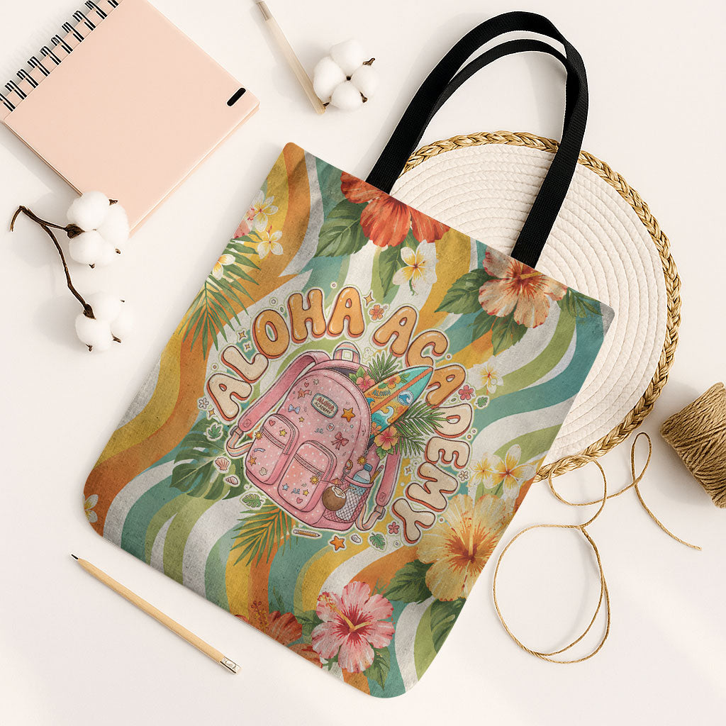 Hawaii Aloha Academy Back To School Tote Bag Sea Turtle Tropical Hibiscus Flowers Retro Psychedelic TS04 Black Strap One Size Orange Green - Polynesian Pride