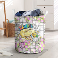 Hawaii Cruising Back To School Laundry Basket Grid Pattern With School Bag And Vintage Surf Van TS04 White Yellow - Polynesian Pride