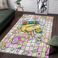 Hawaii Cruising Back To School Area Rug Grid Pattern With School Bag And Vintage Surf Van TS04 White Yellow - Polynesian Pride