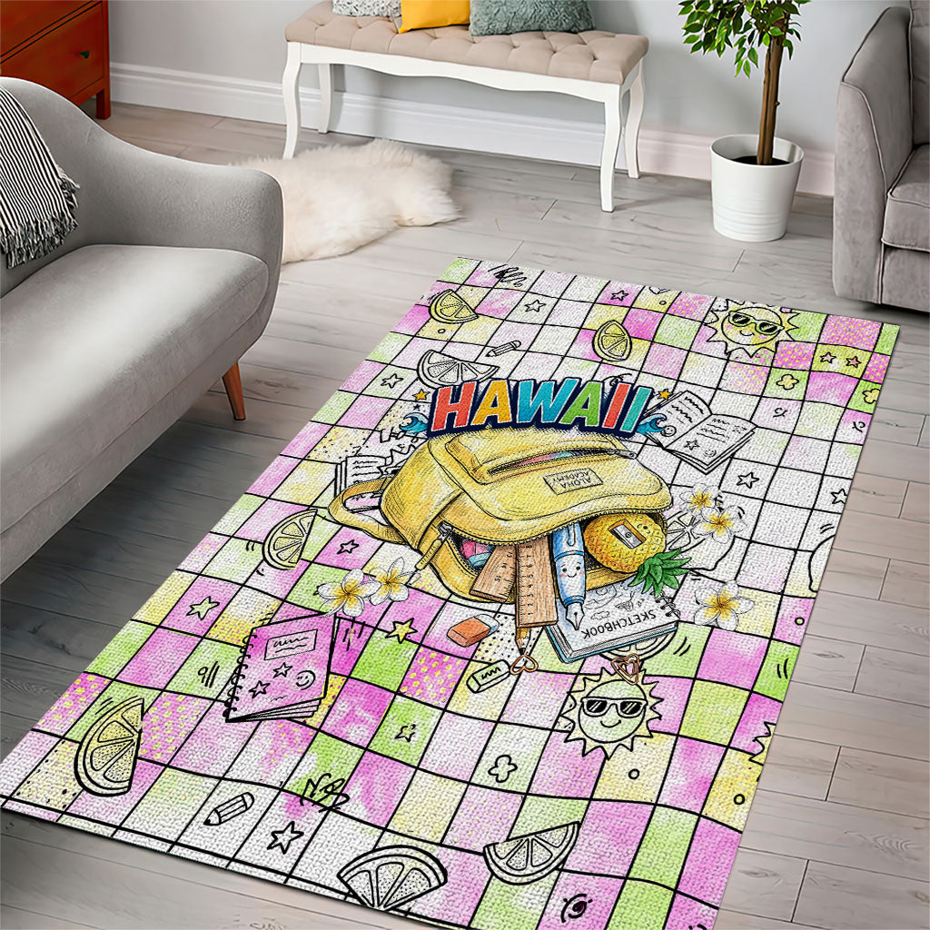 Hawaii Cruising Back To School Area Rug Grid Pattern With School Bag And Vintage Surf Van TS04 - Polynesian Pride