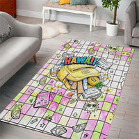 Hawaii Cruising Back To School Area Rug Grid Pattern With School Bag And Vintage Surf Van TS04 - Polynesian Pride