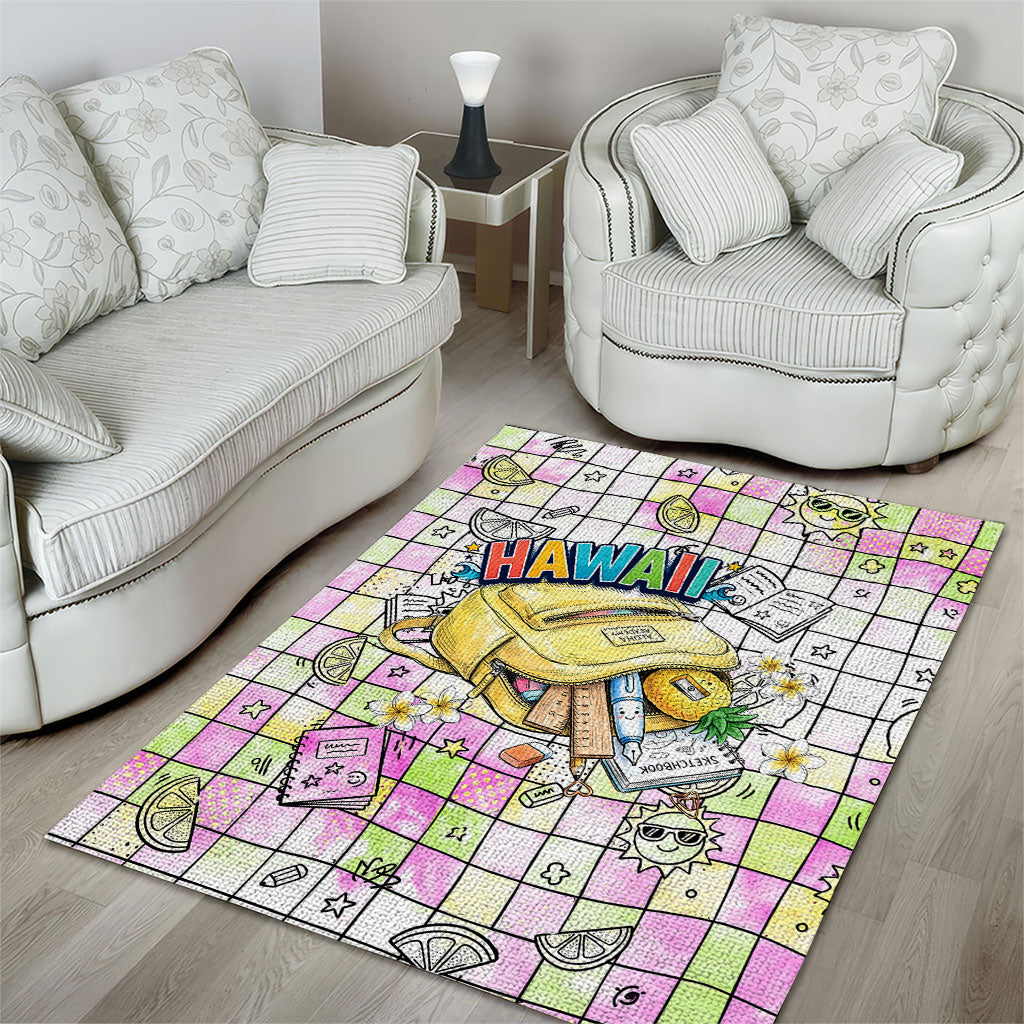 Hawaii Cruising Back To School Area Rug Grid Pattern With School Bag And Vintage Surf Van TS04 - Polynesian Pride