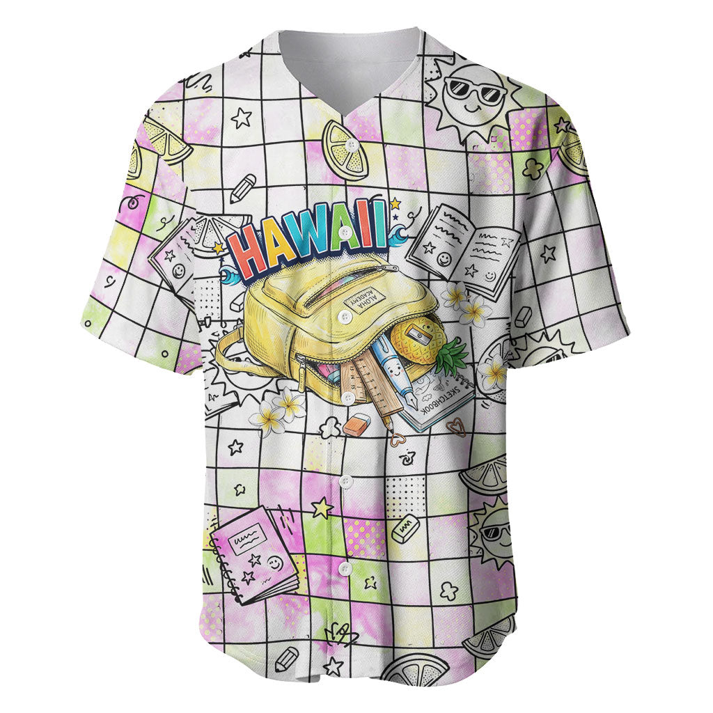 Hawaii Cruising Back To School Baseball Jersey Grid Pattern With School Bag And Vintage Surf Van TS04 White Yellow - Polynesian Pride