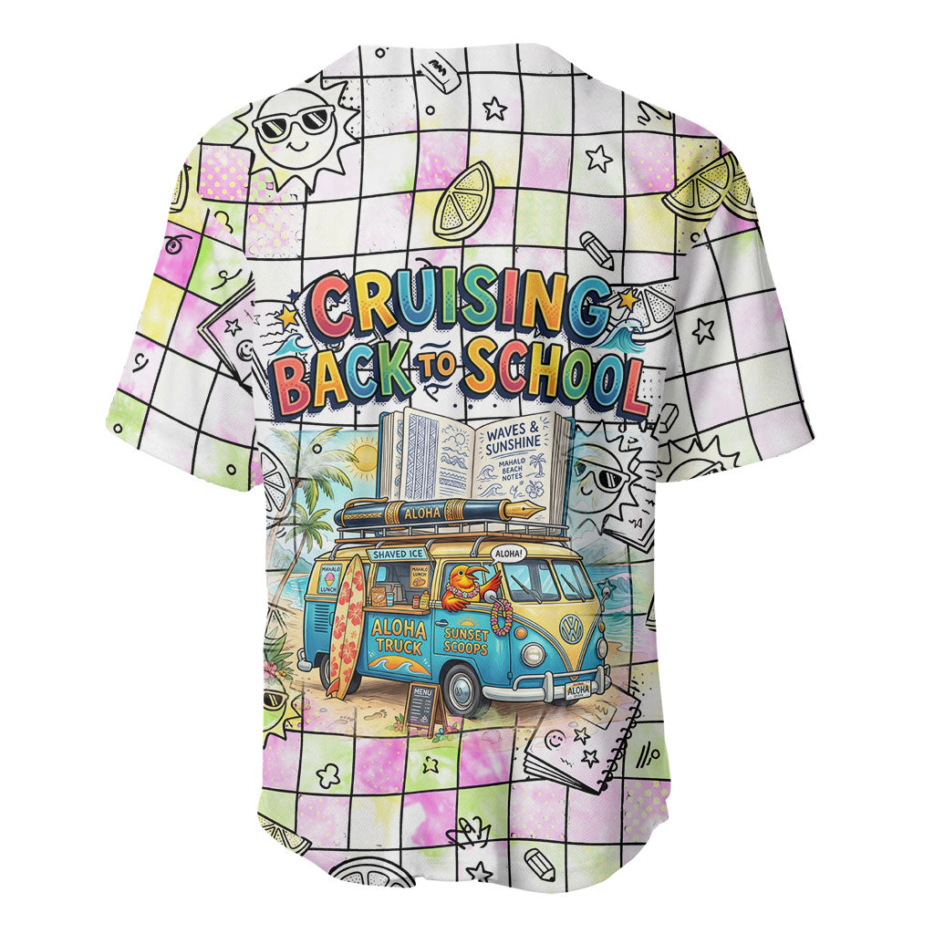 Hawaii Cruising Back To School Baseball Jersey Grid Pattern With School Bag And Vintage Surf Van TS04 - Polynesian Pride